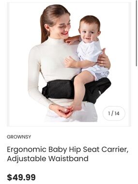 GROWNSY Black Ergonomic Baby Hip Seat Carrier with Adjustable Waistband
